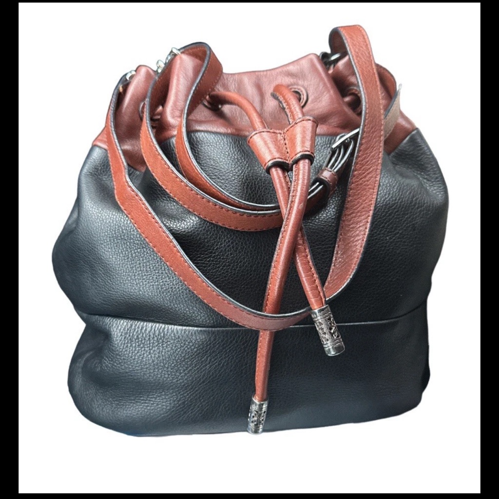 Brighton Colorblock Drawstring Bucket Handbag W/Detachable Long Strap